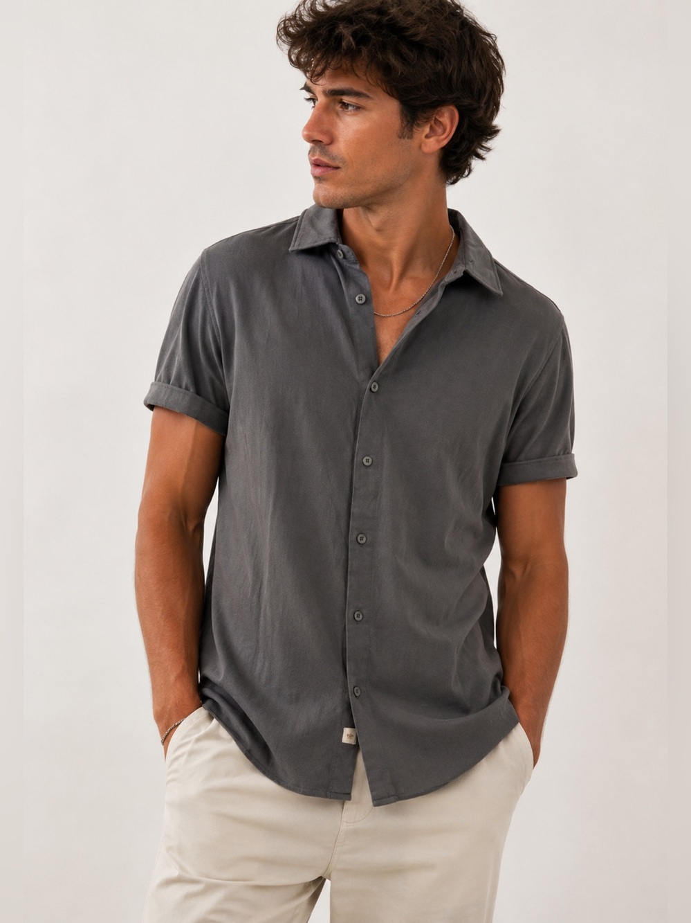 Coastaoro Gray Sueded Cotton Short Sleeve Button Down Shirt M NWOT